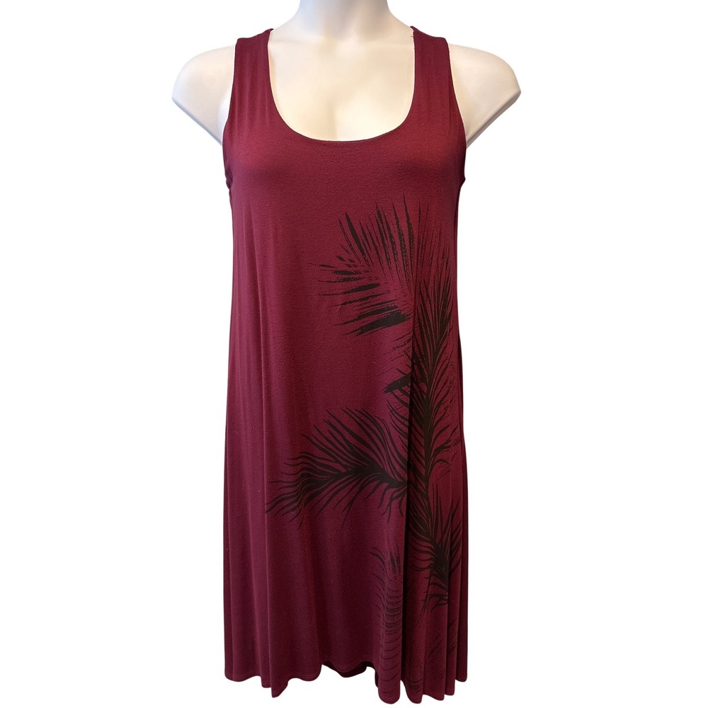 Karen Kane Womens Burgundy Palm Leaf Tank Dress High-Low Sz 1X Beach Resortwear
